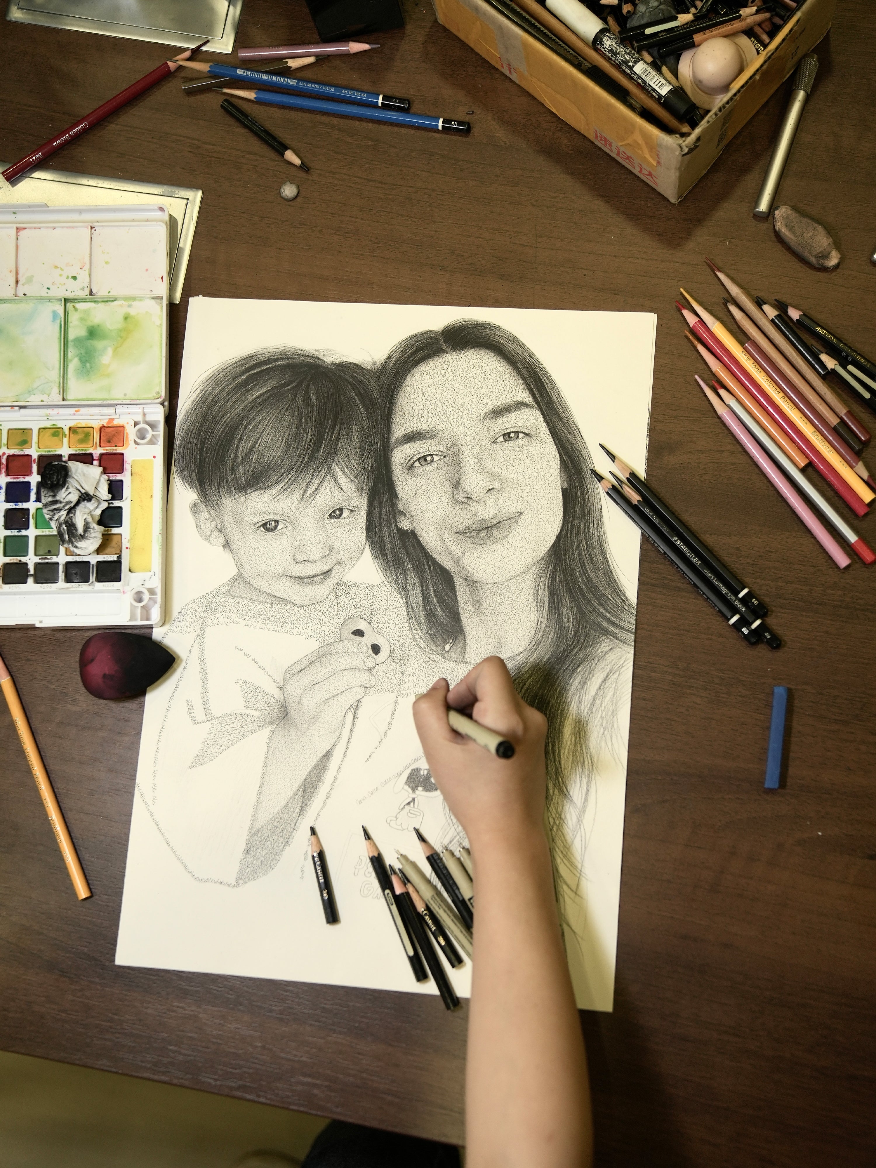 Custom Text Art Portrait from Photo with Name. Personalized Word Portrait, Text Portrait, Black and White Pencil Sketch Drawing