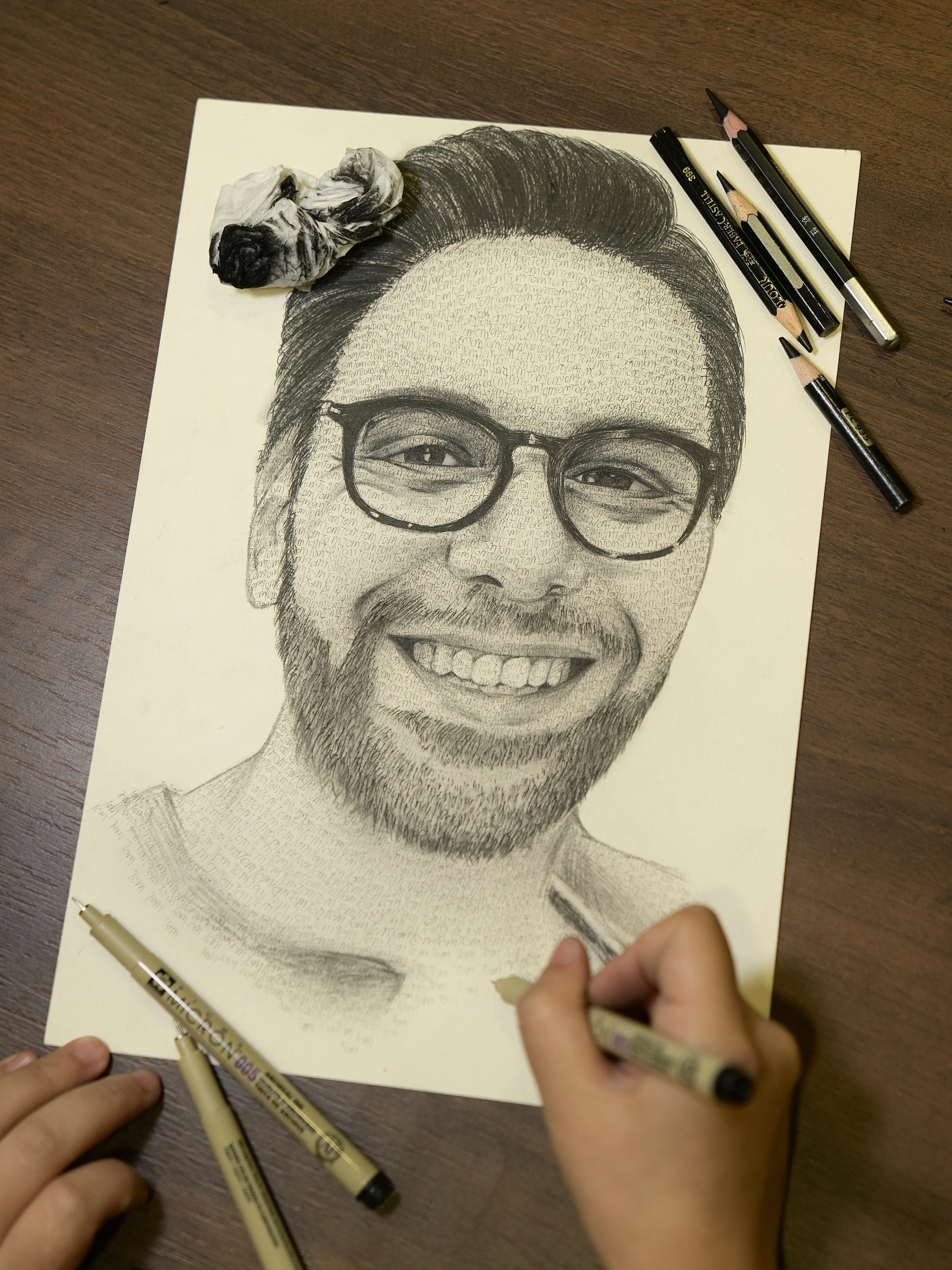 Custom Text Art Portrait from Photo with Name. Personalized Word Portrait, Text Portrait, Black and White Pencil Sketch Drawing