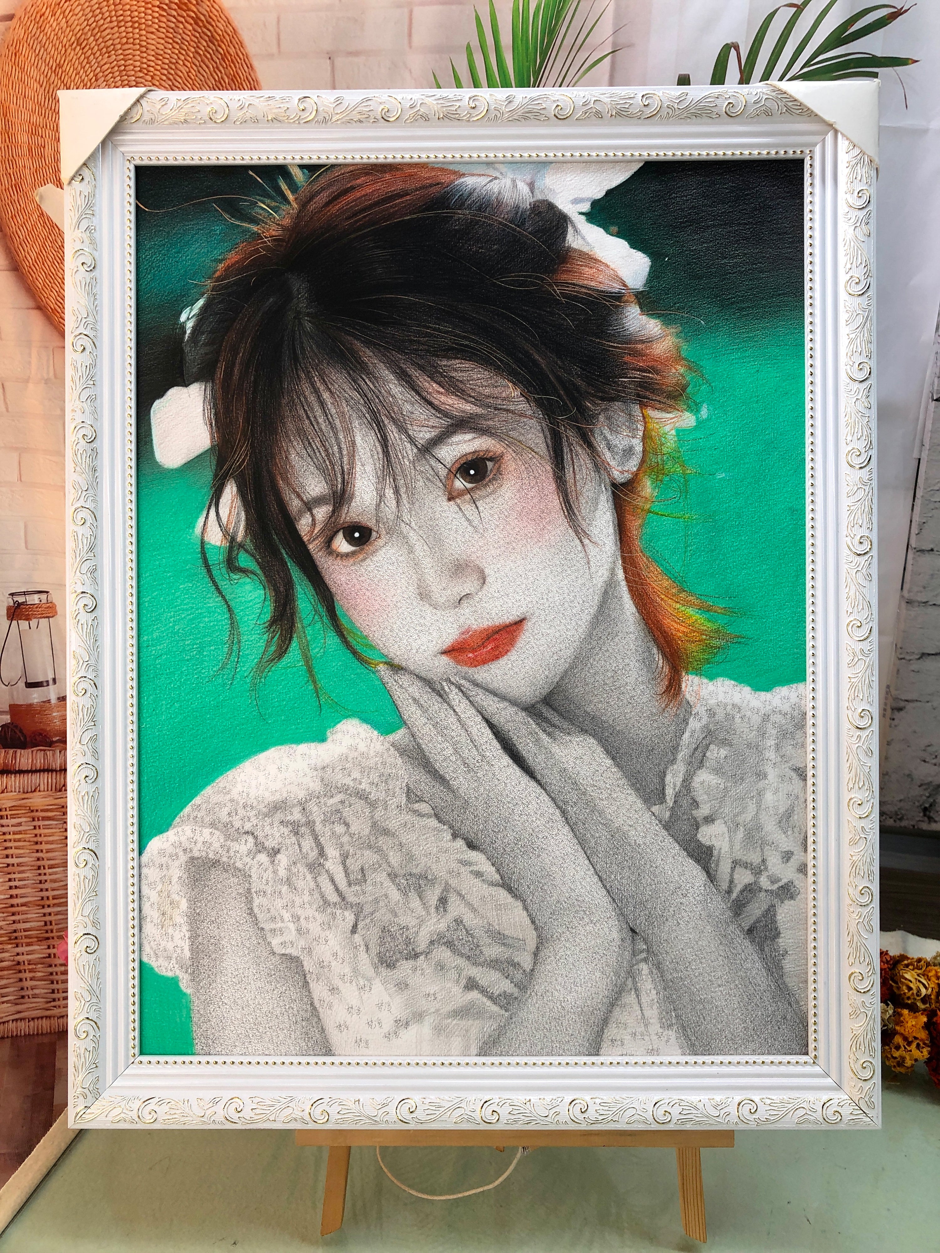 Custom Text Art Portrait with Name. Hand Drawn Word Portrait from Photo. Pencil Sketch Drawing, Color Background